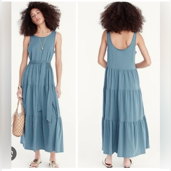 J.Crew J. Crew Dusty Blue Broken-in Jersey Tiered Sleeveless Maxi Dress Size M - Picture 1 of 12